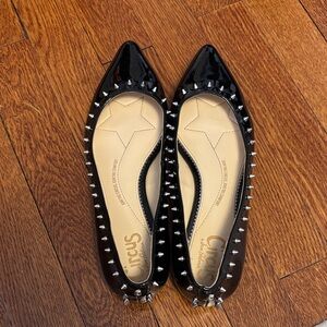 Circus by Sam Edelman Black Patent Pointed Toe Flats with Silver Spikes